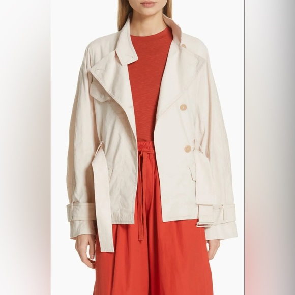 NWT Vince Linen Notched Lapels Short Belted Trench Jacket - Picture 2 of 10